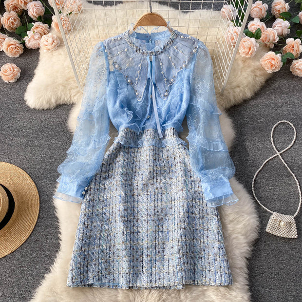 Ollie Embroidered Lace Tweed Dress